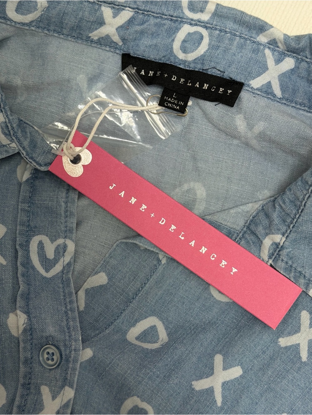 Jane and Delancey Light Blue XO Tie-Front Button Down Shirt - Picture 5 of 5